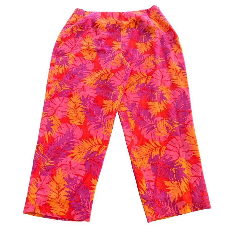 Allison Taylor Women's 100% Silk Red Pink Floral Pants Trouser, Size 6